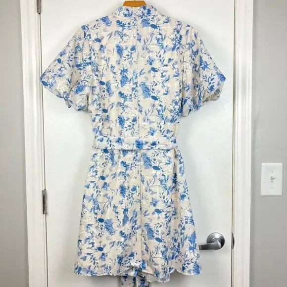 Sam Edelman Floral Embroidered Eyelet Puff Sleeve Mini Shirtdress White Blue, 14 - Picture 8 of 13